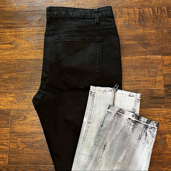 Moto Jeans Distressed Black with White Paint & Front Hem Zipper Skinny - Picture 3 of 7